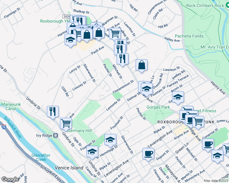 map of restaurants, bars, coffee shops, grocery stores, and more near 366 Cinnaminson Street in Philadelphia