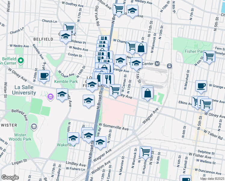 map of restaurants, bars, coffee shops, grocery stores, and more near 5624 North 13th Street in Philadelphia