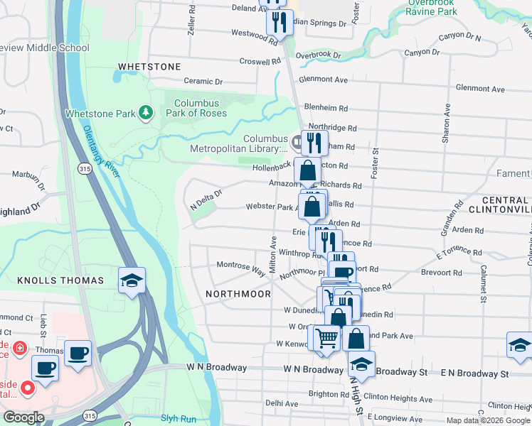 map of restaurants, bars, coffee shops, grocery stores, and more near 3795-3845 Milton Avenue in Columbus