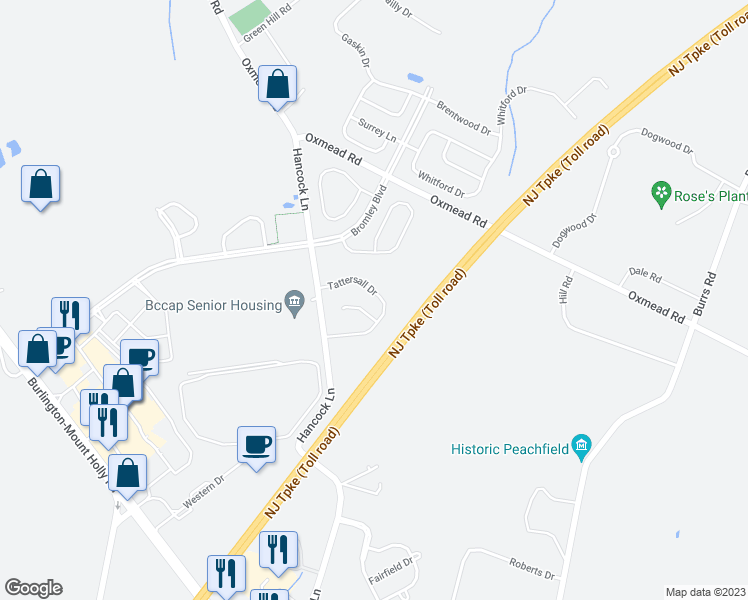 map of restaurants, bars, coffee shops, grocery stores, and more near 46 Tattersall Drive in Burlington