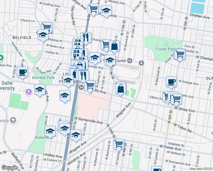 map of restaurants, bars, coffee shops, grocery stores, and more near 5700 North 12th Street in Philadelphia
