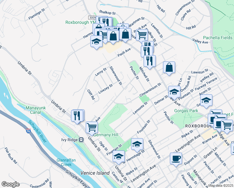 map of restaurants, bars, coffee shops, grocery stores, and more near 286 Parker Avenue in Philadelphia