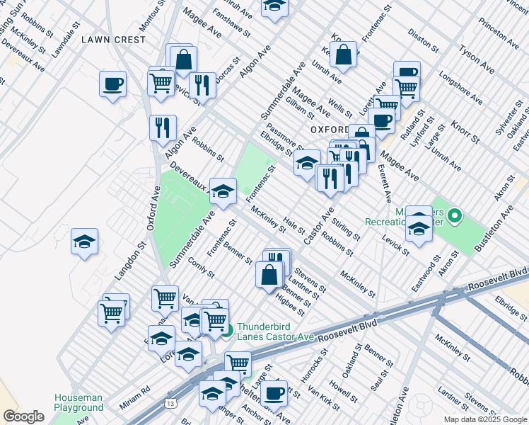 map of restaurants, bars, coffee shops, grocery stores, and more near 1221 McKinley Street in Philadelphia