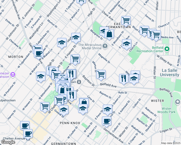 map of restaurants, bars, coffee shops, grocery stores, and more near 5620 Heiskell Street in Philadelphia