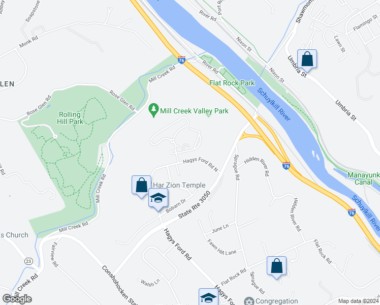 map of restaurants, bars, coffee shops, grocery stores, and more near 1637 Oakwood Drive in Penn Valley