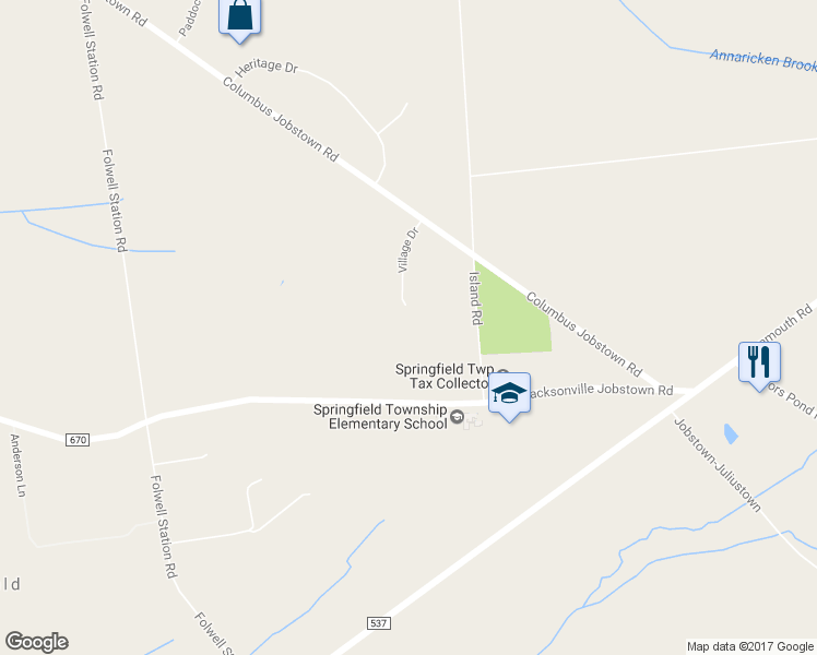 map of restaurants, bars, coffee shops, grocery stores, and more near 9 Village Drive in Springfield