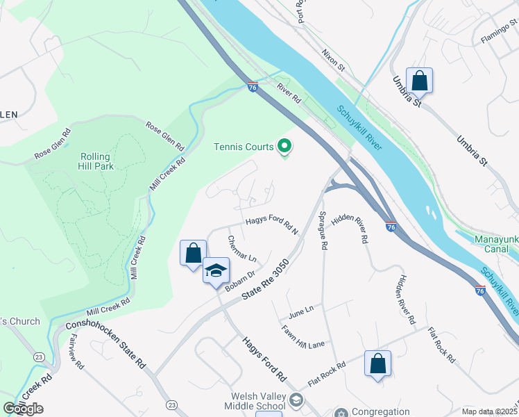 map of restaurants, bars, coffee shops, grocery stores, and more near 1640 Oakwood Drive in Penn Valley