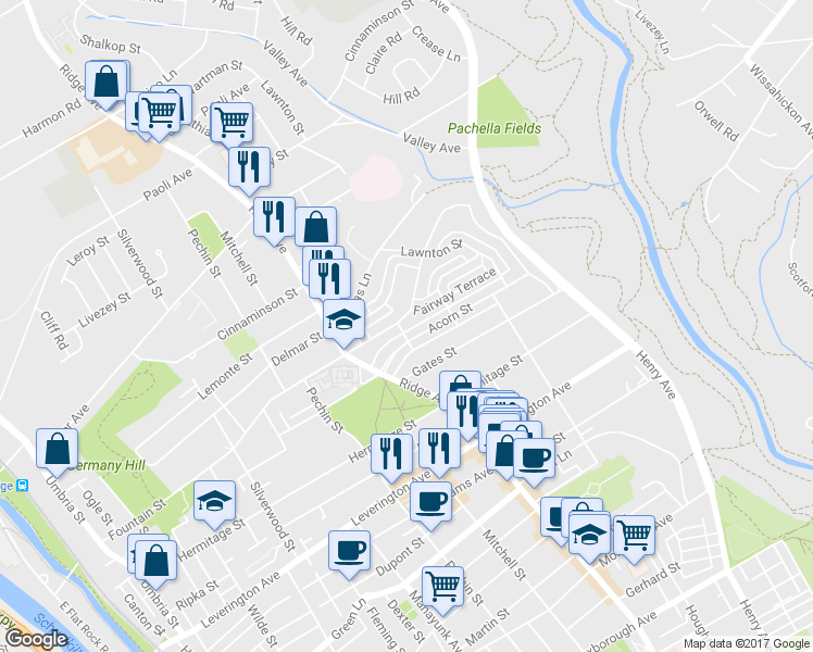 map of restaurants, bars, coffee shops, grocery stores, and more near 537 Fountain Street in Philadelphia