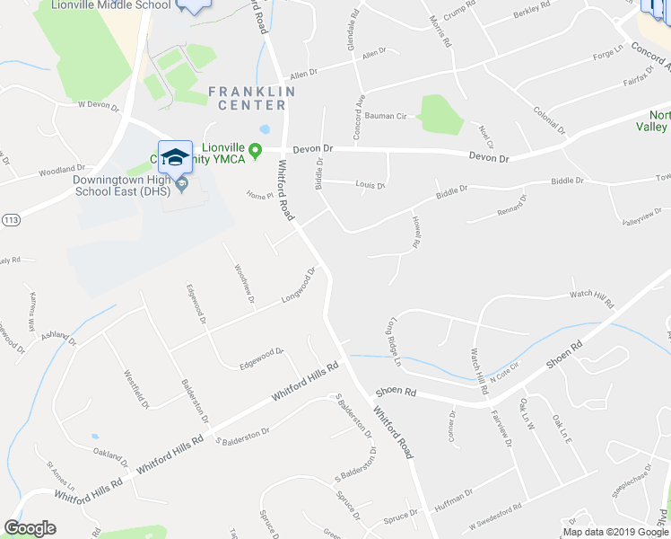 map of restaurants, bars, coffee shops, grocery stores, and more near 503 North Whitford Road in Exton