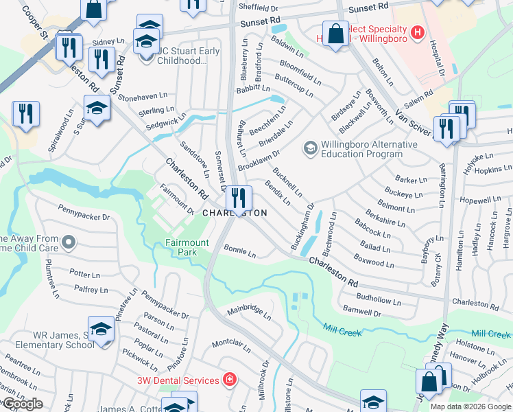 map of restaurants, bars, coffee shops, grocery stores, and more near 45 Brunswick Lane in Willingboro
