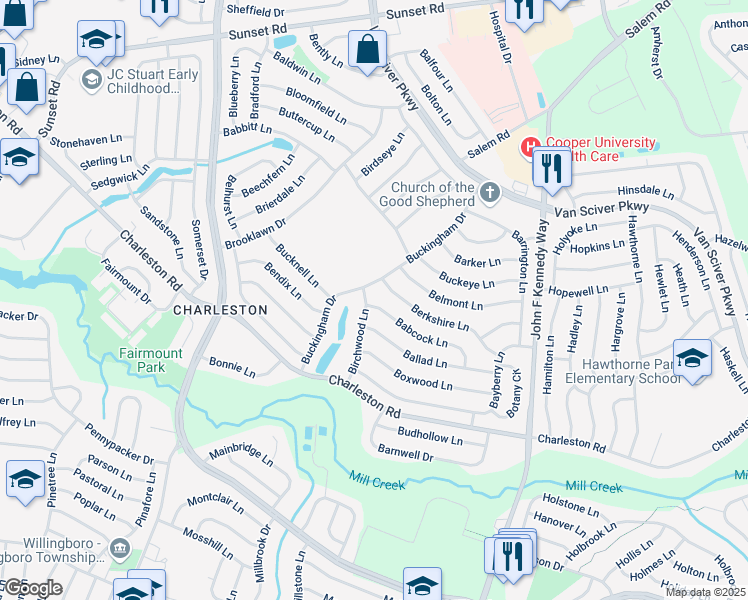 map of restaurants, bars, coffee shops, grocery stores, and more near 61 Buckingham Drive in Willingboro
