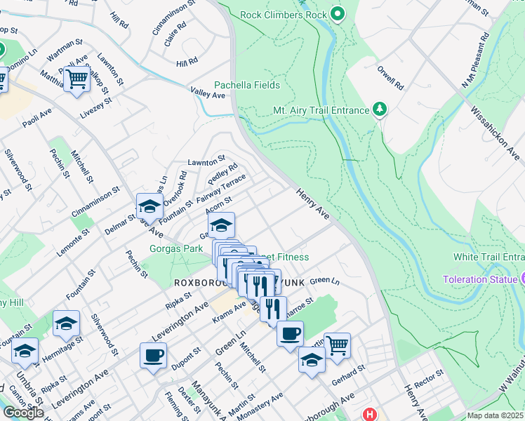map of restaurants, bars, coffee shops, grocery stores, and more near 601 Gates Street in Philadelphia