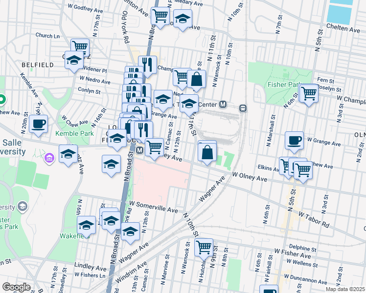 map of restaurants, bars, coffee shops, grocery stores, and more near 5634 North Marvine Street in Philadelphia