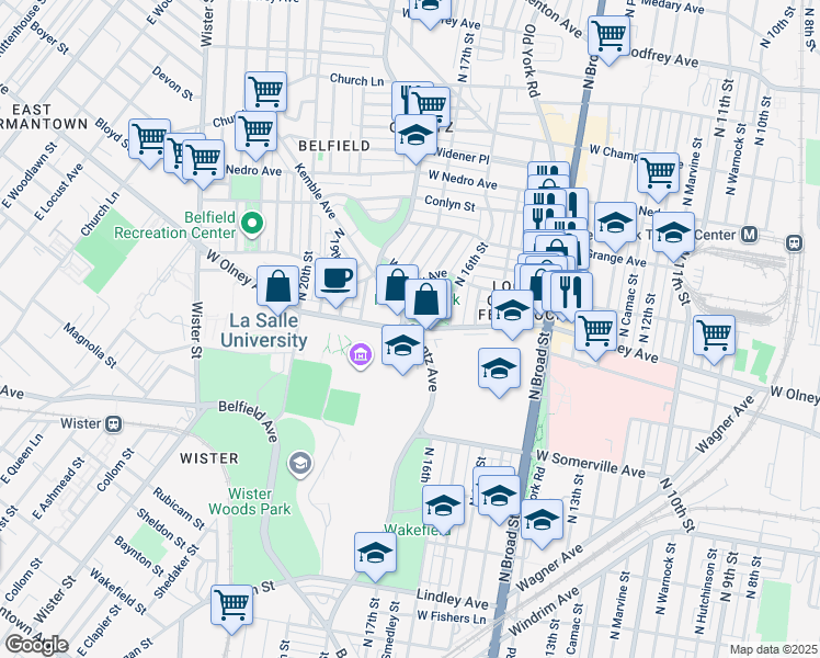 map of restaurants, bars, coffee shops, grocery stores, and more near 5625 Ogontz Avenue in Philadelphia