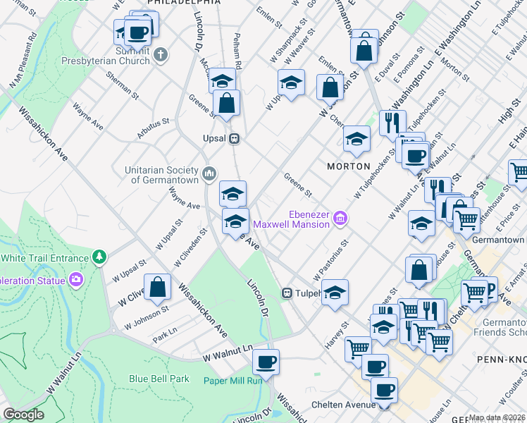 map of restaurants, bars, coffee shops, grocery stores, and more near in Philadelphia