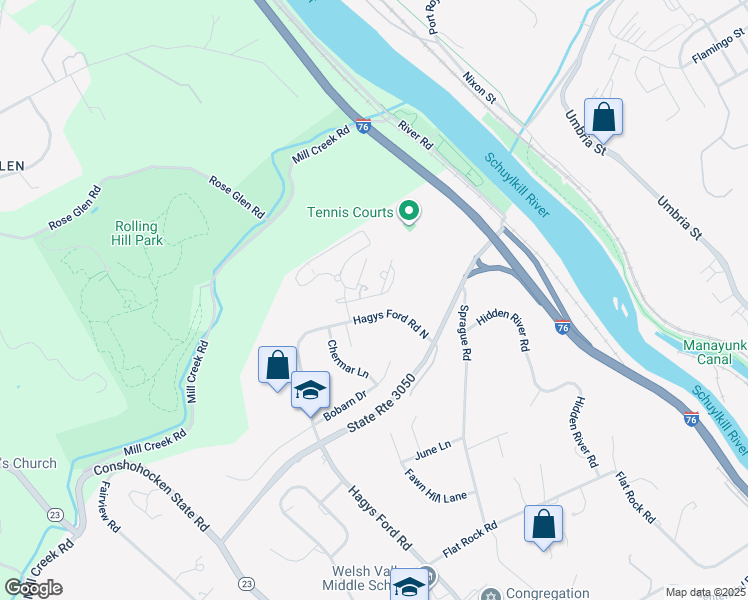 map of restaurants, bars, coffee shops, grocery stores, and more near 1640 Oakwood Drive in Penn Valley