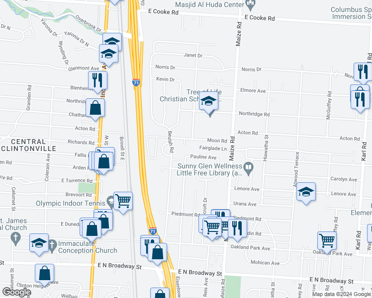 map of restaurants, bars, coffee shops, grocery stores, and more near 845 Moon Road in Columbus