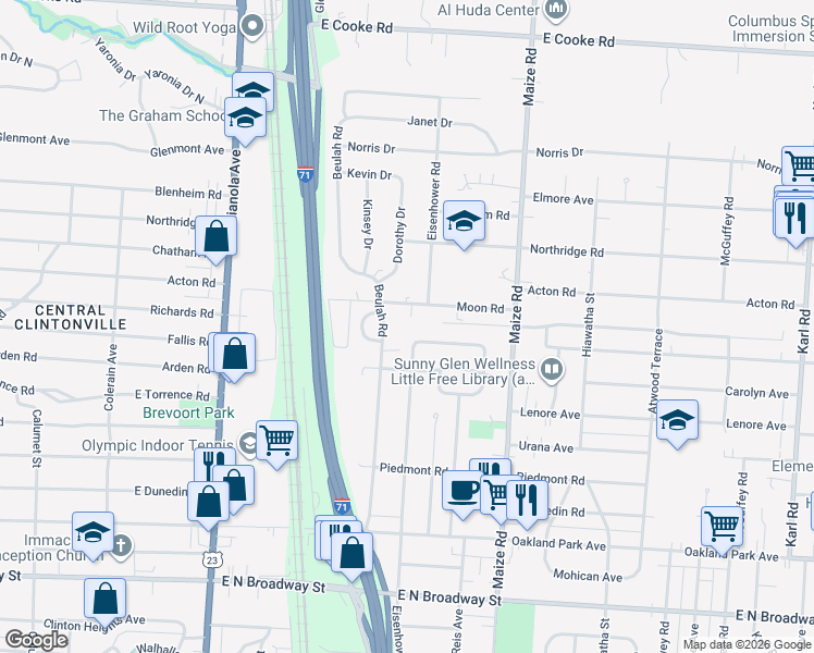 map of restaurants, bars, coffee shops, grocery stores, and more near 845 Moon Road in Columbus