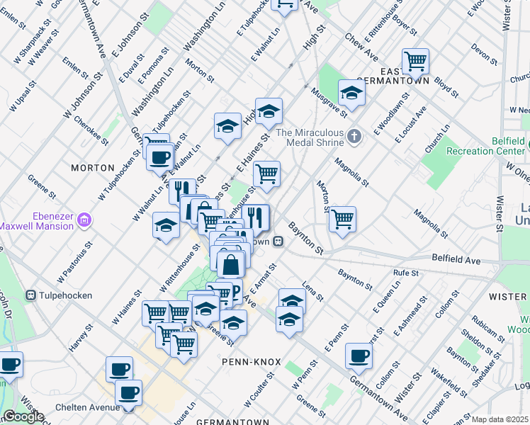 map of restaurants, bars, coffee shops, grocery stores, and more near 228 East Price Street in Philadelphia