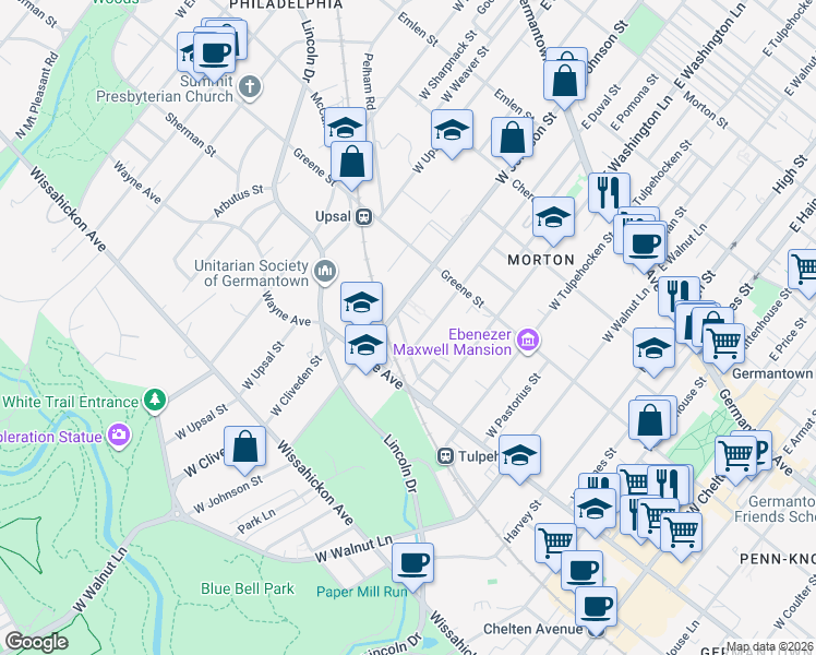 map of restaurants, bars, coffee shops, grocery stores, and more near in Philadelphia