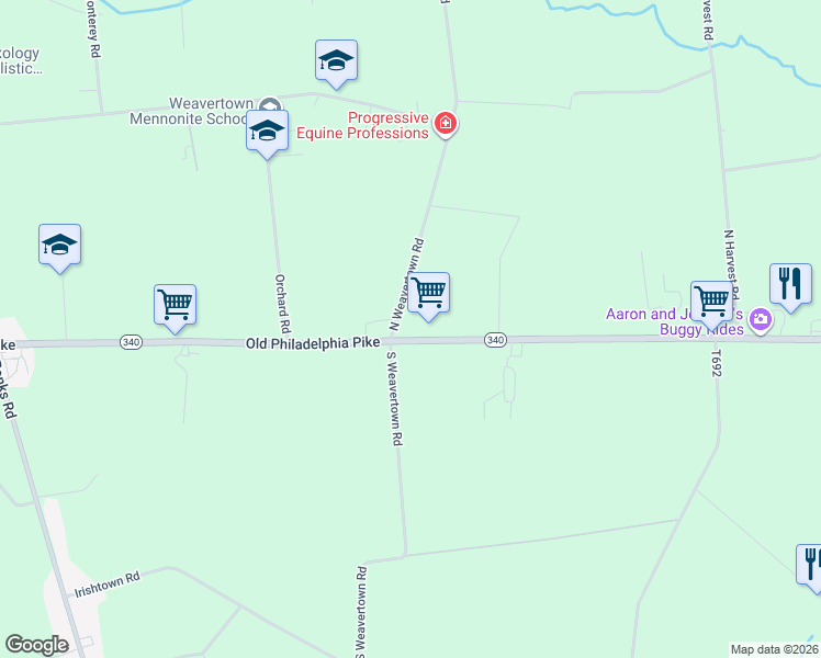 map of restaurants, bars, coffee shops, grocery stores, and more near 3013 Old Philadelphia Pike in Bird in Hand