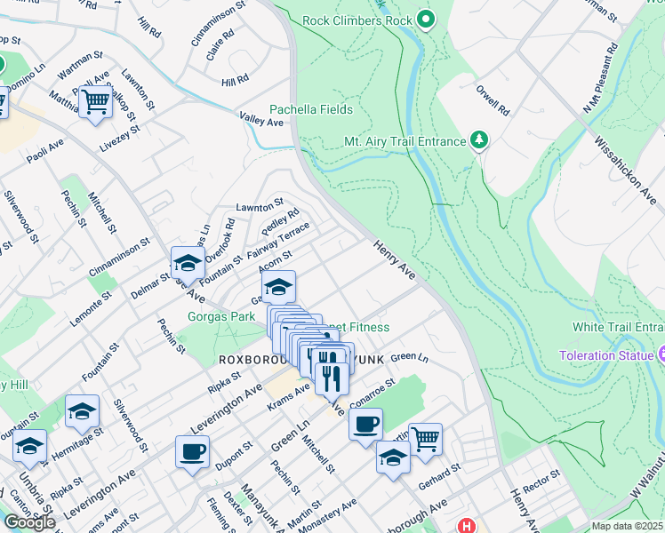 map of restaurants, bars, coffee shops, grocery stores, and more near 601 Gates Street in Philadelphia