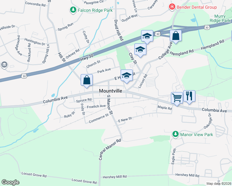 map of restaurants, bars, coffee shops, grocery stores, and more near 37 Pennsylvania 462 in Mountville