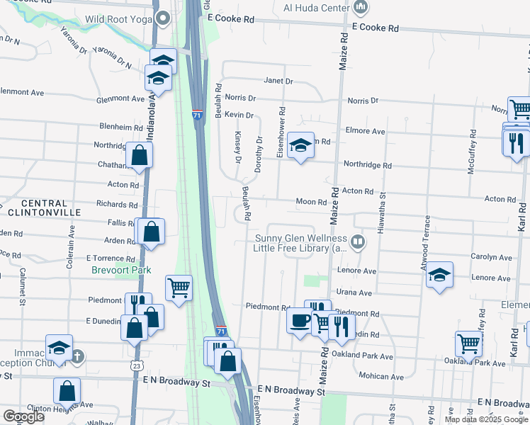 map of restaurants, bars, coffee shops, grocery stores, and more near 845 Moon Road in Columbus