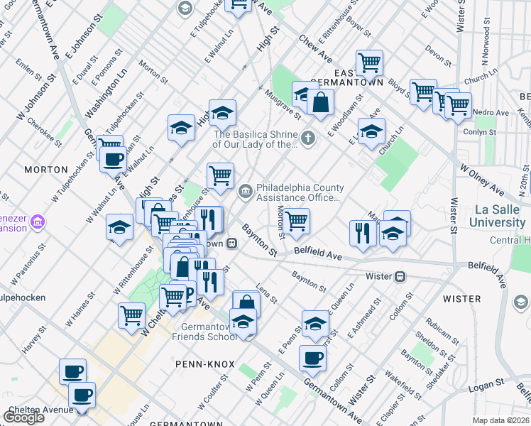 map of restaurants, bars, coffee shops, grocery stores, and more near 5645 Heiskell Street in Philadelphia