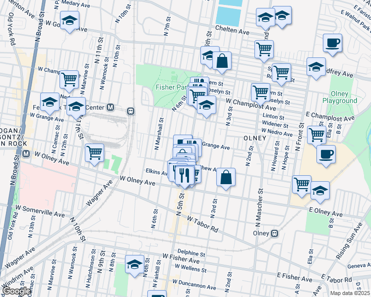 map of restaurants, bars, coffee shops, grocery stores, and more near 5744 North 5th Street in Philadelphia