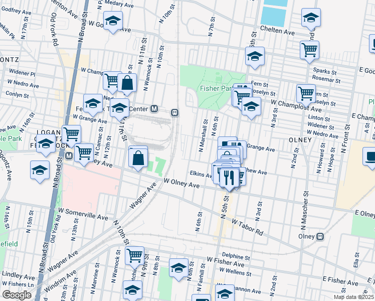 map of restaurants, bars, coffee shops, grocery stores, and more near 5722 North 7th Street in Philadelphia