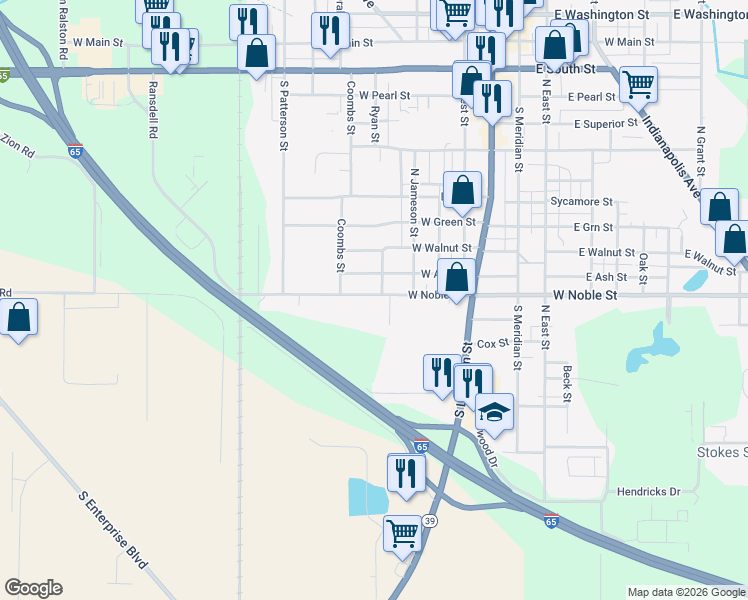 map of restaurants, bars, coffee shops, grocery stores, and more near 630 West Noble Street in Lebanon