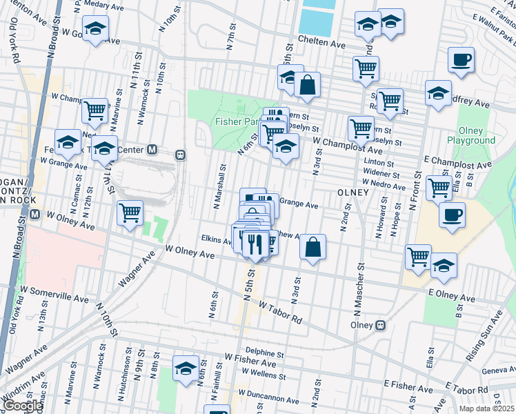 map of restaurants, bars, coffee shops, grocery stores, and more near 5744 North 5th Street in Philadelphia