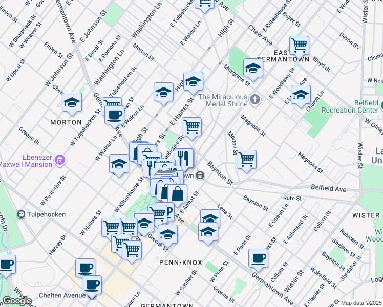 map of restaurants, bars, coffee shops, grocery stores, and more near 228 East Price Street in Philadelphia