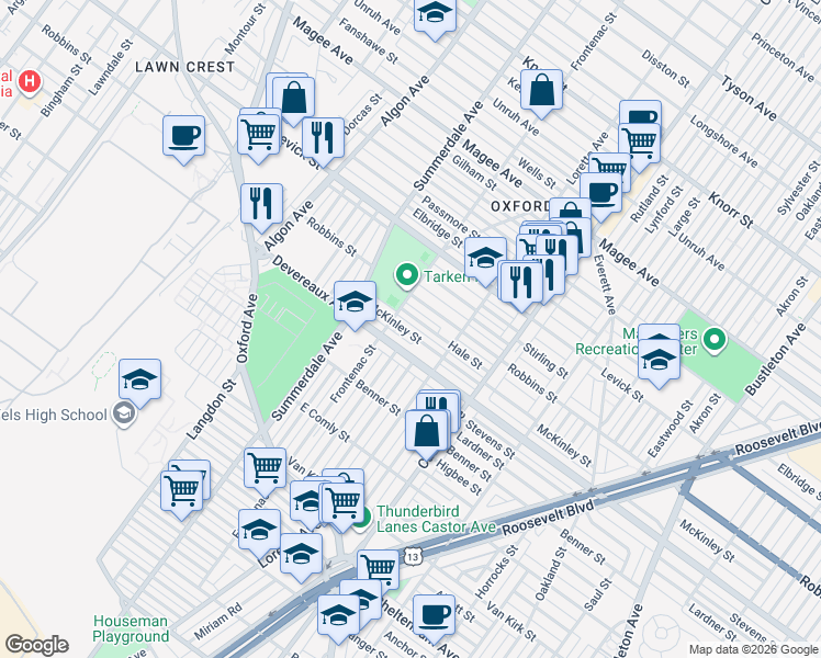 map of restaurants, bars, coffee shops, grocery stores, and more near 1200 Hale Street in Philadelphia