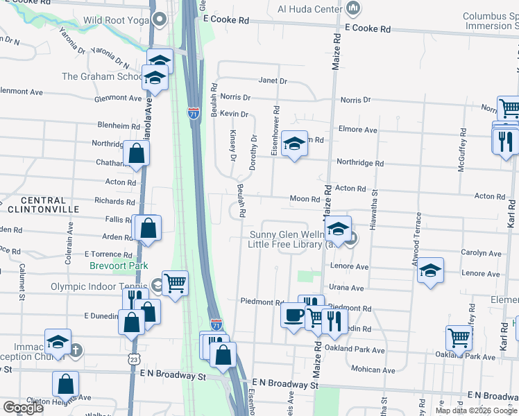 map of restaurants, bars, coffee shops, grocery stores, and more near 845 Moon Road in Columbus