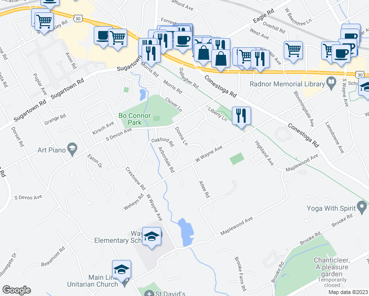 map of restaurants, bars, coffee shops, grocery stores, and more near 13 Donna Lane in Wayne