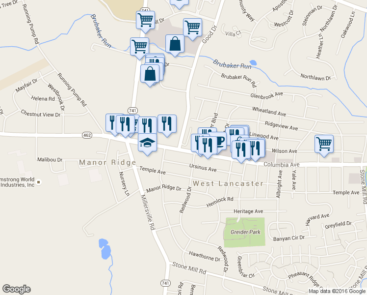 map of restaurants, bars, coffee shops, grocery stores, and more near 2017 Columbia Avenue in Lancaster