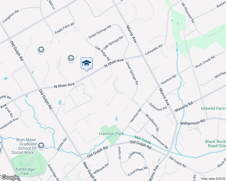 map of restaurants, bars, coffee shops, grocery stores, and more near 749 Woodleave Road in Bryn Mawr