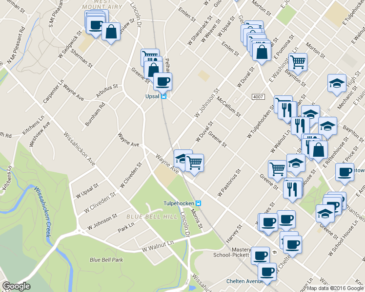 map of restaurants, bars, coffee shops, grocery stores, and more near 6373 Sherman Street in Philadelphia