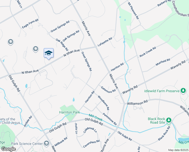 map of restaurants, bars, coffee shops, grocery stores, and more near 709 Great Springs Road in Bryn Mawr