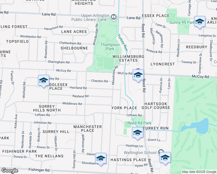 map of restaurants, bars, coffee shops, grocery stores, and more near 4095 Mountview Road in Columbus