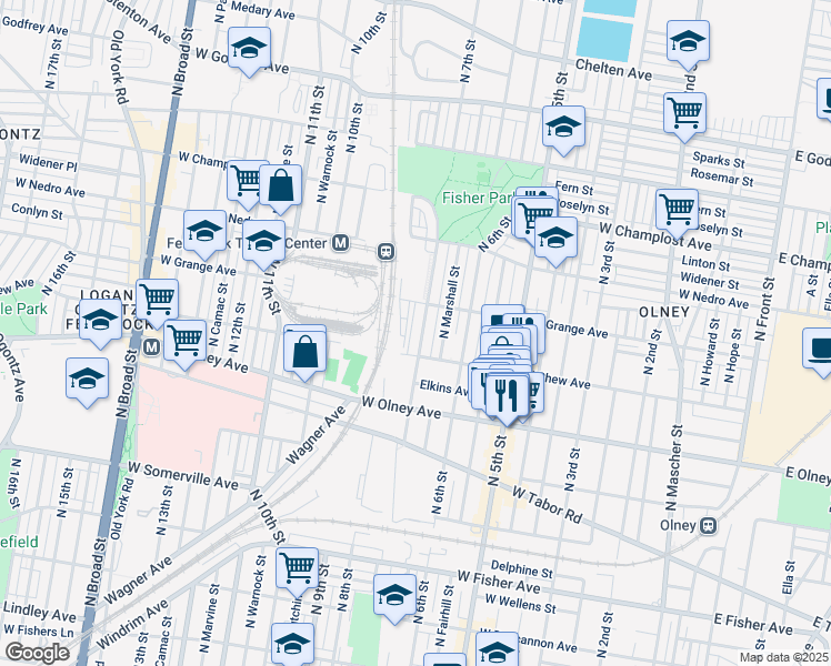 map of restaurants, bars, coffee shops, grocery stores, and more near 5726 North 7th Street in Philadelphia