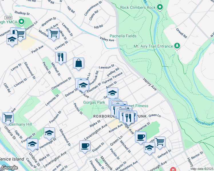 map of restaurants, bars, coffee shops, grocery stores, and more near 546 Acorn Street in Philadelphia