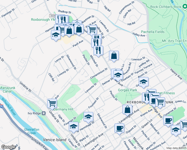 map of restaurants, bars, coffee shops, grocery stores, and more near 6700 Pechin Street in Philadelphia