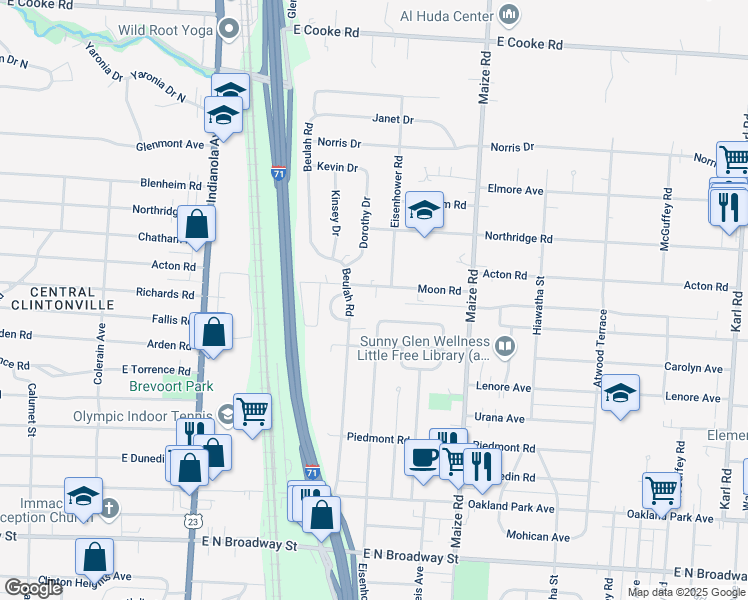 map of restaurants, bars, coffee shops, grocery stores, and more near 845 Moon Road in Columbus