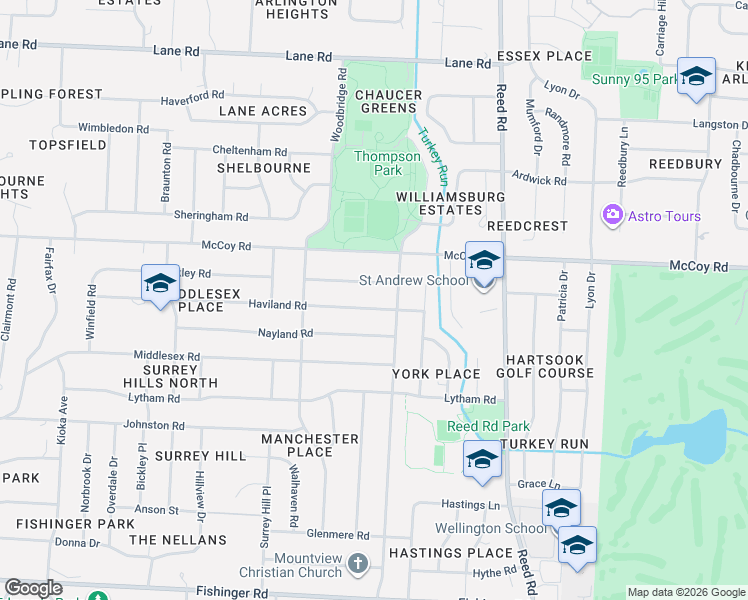 map of restaurants, bars, coffee shops, grocery stores, and more near 2069 Chardon Road in Columbus