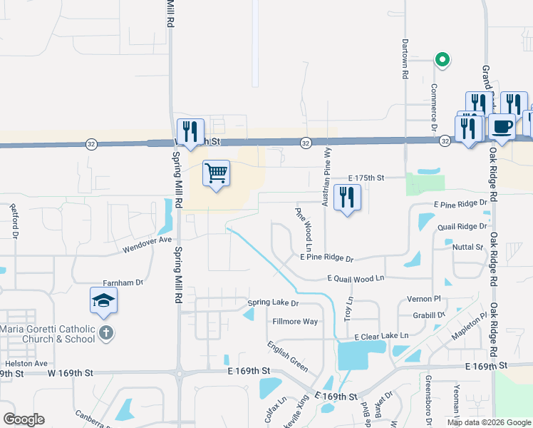 map of restaurants, bars, coffee shops, grocery stores, and more near 127 West Flat Rock Drive in Westfield