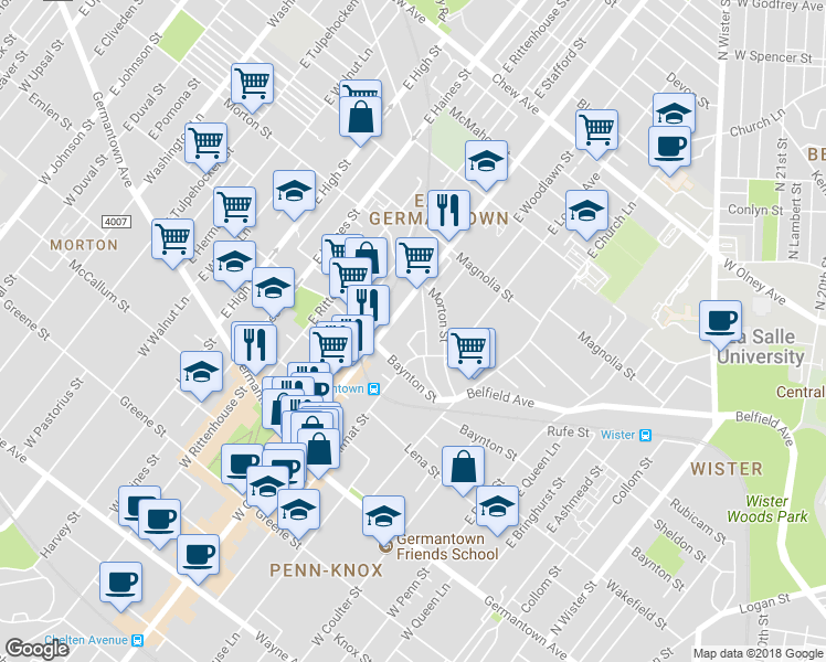 map of restaurants, bars, coffee shops, grocery stores, and more near 5632 Utah Street in Philadelphia