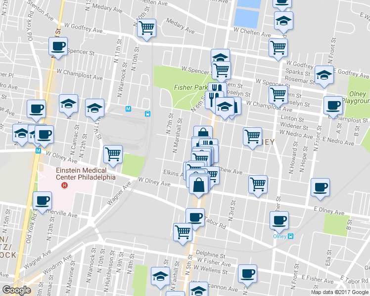 map of restaurants, bars, coffee shops, grocery stores, and more near 5762 North 6th Street in Philadelphia